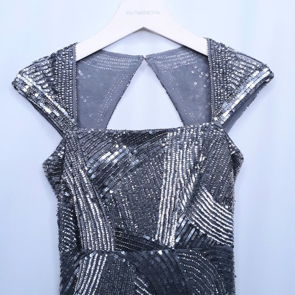 Beaded Evening Gown Retro Art Deco Design Silver & Gray Size Small - Picture 2 of 9